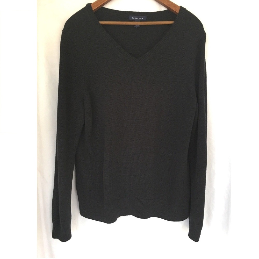 Lands' End Black V-Neck Pullover Sweater Women's L